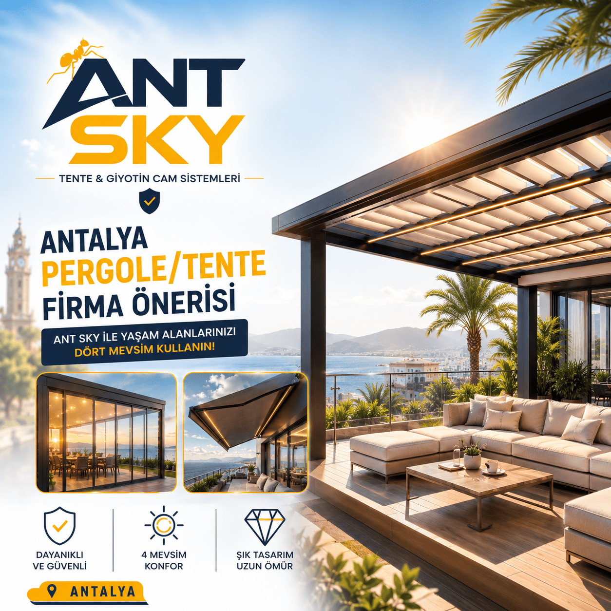 Antalya Pergole/Tente Firma Önerisi – ANT SKY TENTE & GİYOTİN CAM SİSTEMLERİ